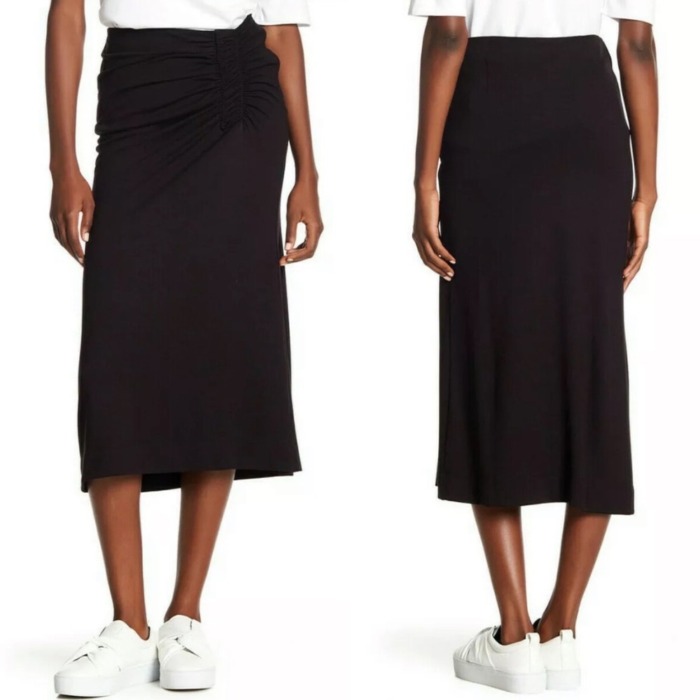 NWT GIBSON Ponte Knit Cinched Ruched‎ Waist Midi Length Skirt Size Small
